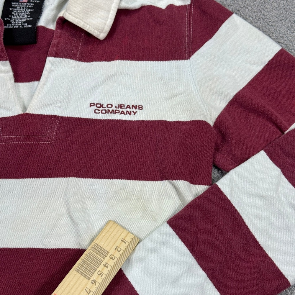 Polo Jeans RL Rugby Polo Shirt Women's Small Burgundy Striped Long Sleeve V-Neck - Picture 8 of 11